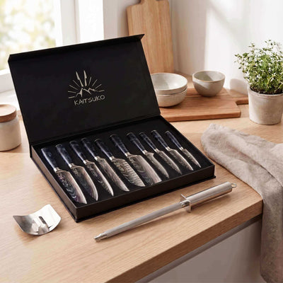 pack de 10 couteaux japonais manches noirs et accessoires offerts