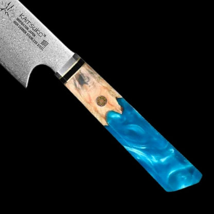 Coltello da cucina giapponese con manico in resina blu