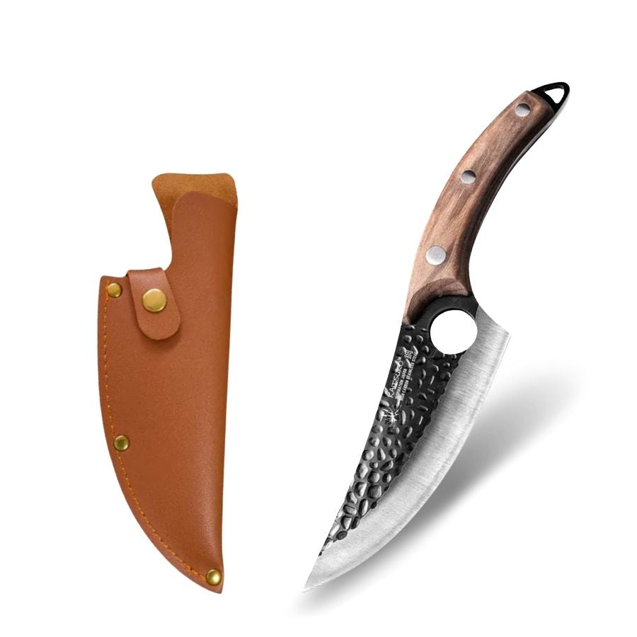 Coltello nordico con manico in legno d'acciaio coniato