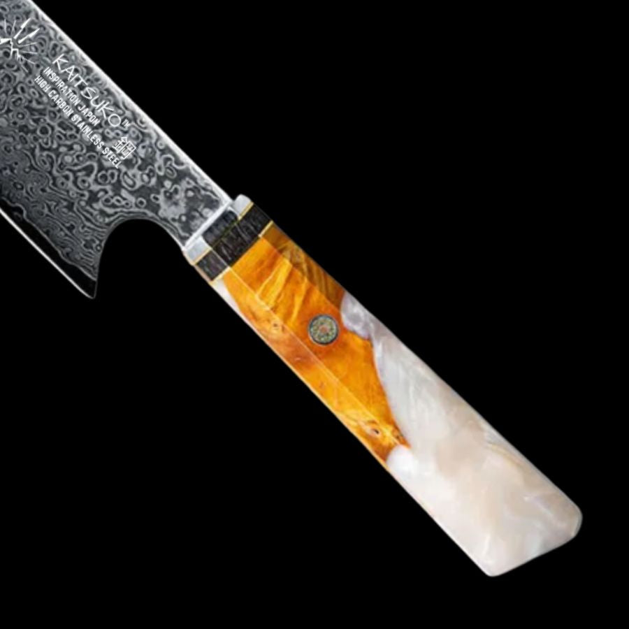 Manico per coltello da cucina in resina bianca e arancione