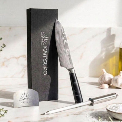 pack couteau de chef japonais manche noir et accessoires offerts