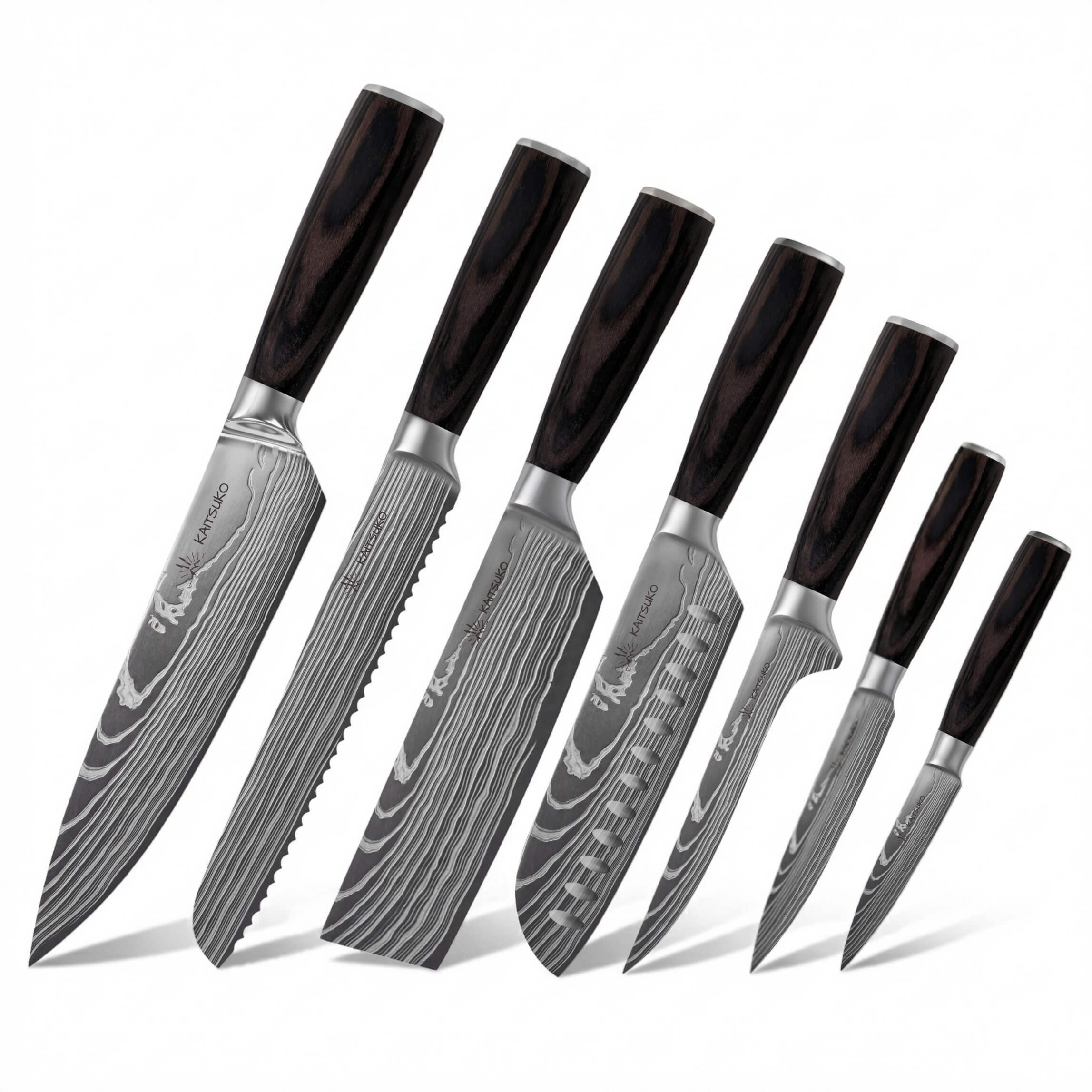 Set de 7 couteaux japonais Kaitsuko manche pakkawood 