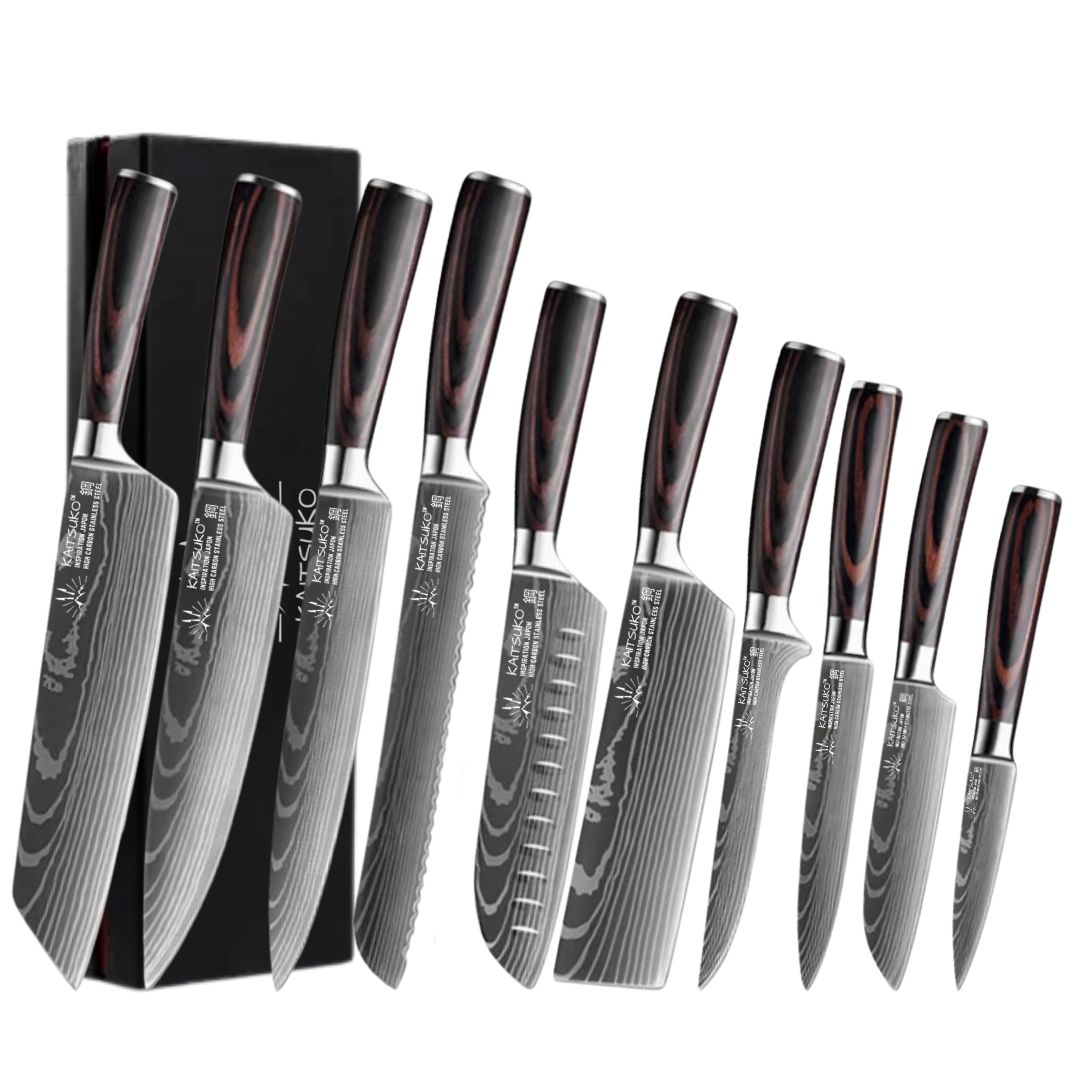 Set di 10 coltelli da cucina giapponesi per uso quotidiano Forest Wood