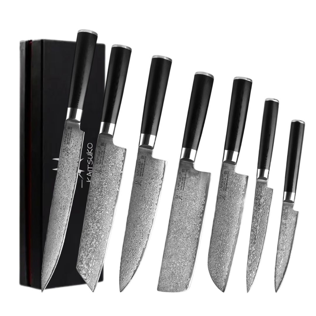 Set di 7 coltelli da cucina professionali in acciaio damasco Collezione Kyoto