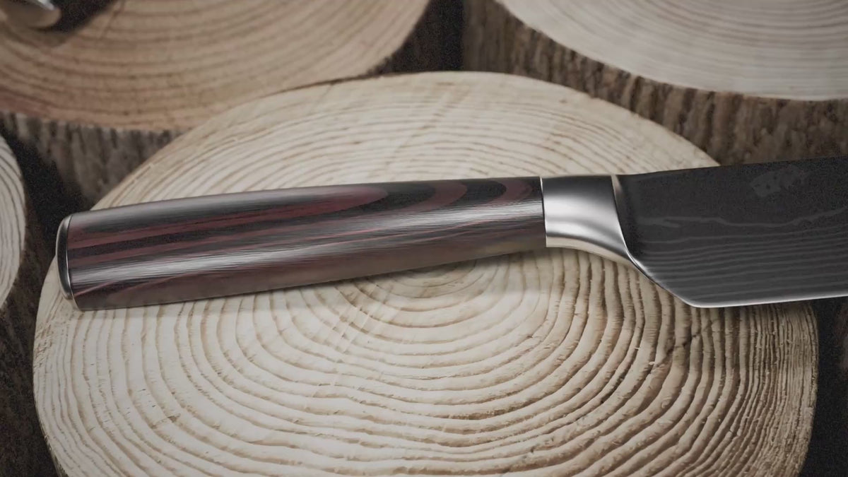 Carica il video: Vidéo de présentation des couteaux japonais Kaitsuko de la collection chef tanaka acier damas