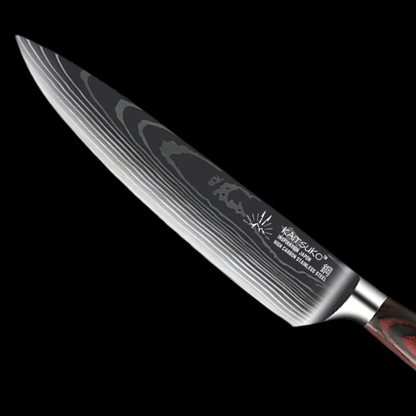 coltello da chef in legno foresta tanaka con lama damascata